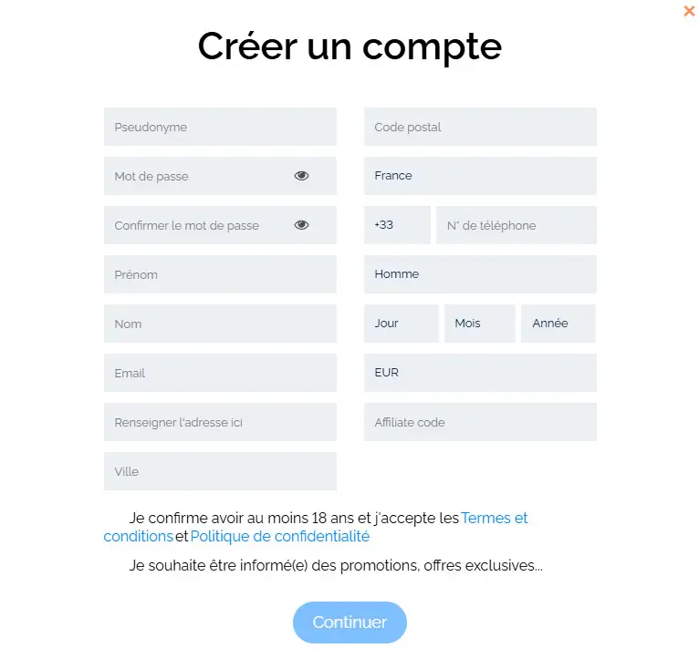 Processus d'inscription Goldspin Casino